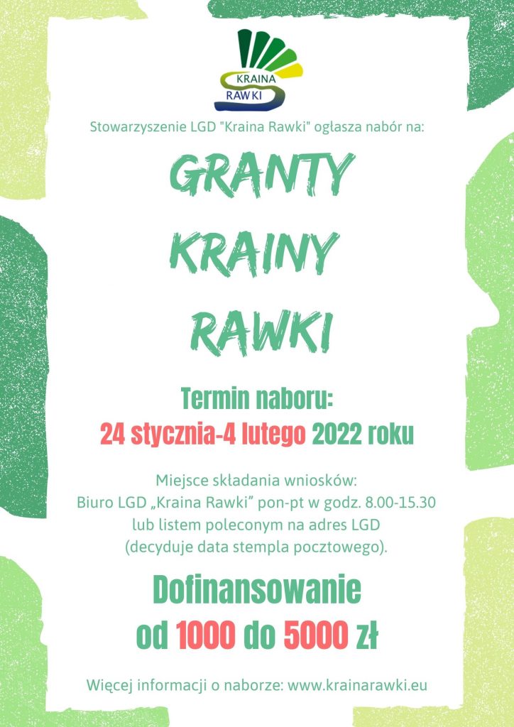 plakat nabór na Granty Krainy Rawki I 2022